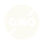 A 'No GMO' symbol with a diagonal slash through 'GMO' inside a circle.